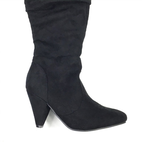 Faux Suede Slouchy Knee High Cone Heel Boots - Picture 3 of 10